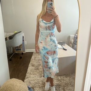 Here Comes the Sun blue tie dye midi dress